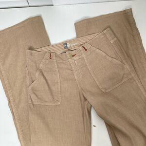 LEVEL 99 Linen Blend Pants Sz 26 32" Low Rise Tan Flared California Casual Beach